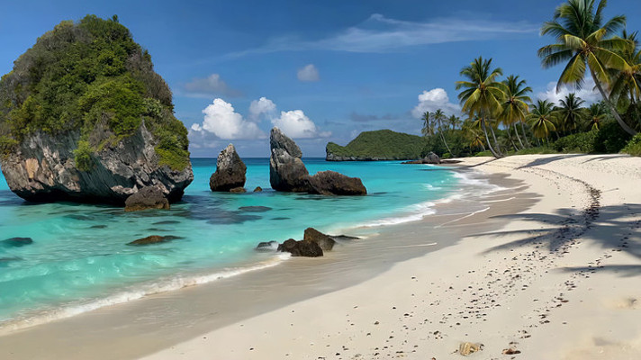 热带海滩海景与棕榈树景观 热带海滩海景与棕榈树景观