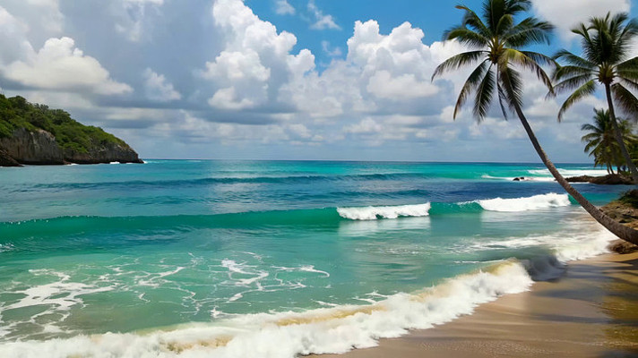 热带海滩海洋与棕榈树景观 热带海滩海洋与棕榈树景观