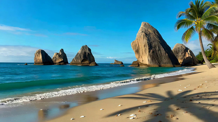 热带海滩与海中巨石风景 热带海滩与海中巨石风景