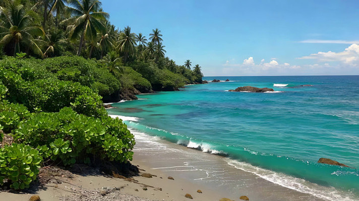 热带海滩与椰林海景 热带海滩与椰林海景