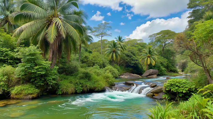 热带森林河流瀑布自然景观 热带森林河流瀑布自然景观