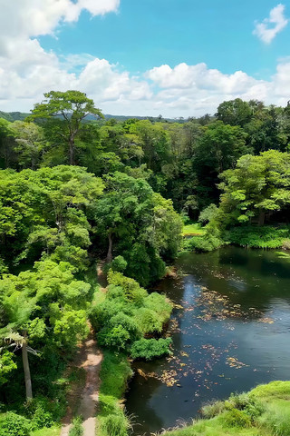 森林河流自然风光俯瞰 森林河流自然风光俯瞰