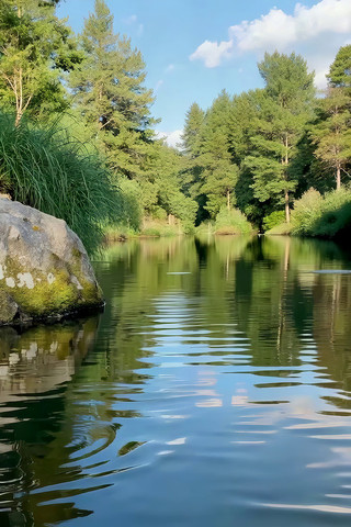 森林旁河流自然风光 森林旁河流自然风光