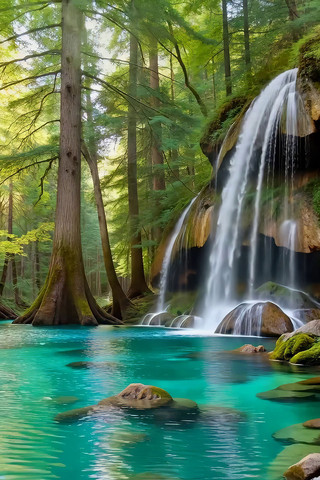 森林瀑布清澈溪流自然景观 森林瀑布清澈溪流自然景观