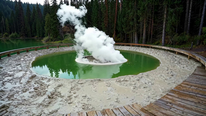 森林中的地热温泉景观 森林中的地热温泉景观
