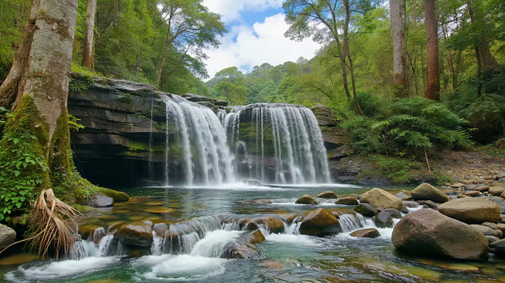 森林中的瀑布溪流景观 森林中的瀑布溪流景观