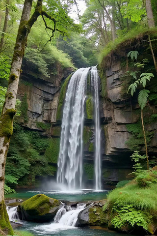 森林中的瀑布自然景观 森林中的瀑布自然景观