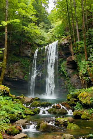 森林中的瀑布自然景观 森林中的瀑布自然景观