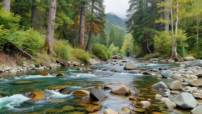 森林中河流自然风光 森林中河流自然风光