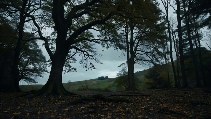 森林中茂盛树木与地面落叶景象 森林中茂盛树木与地面落叶景象