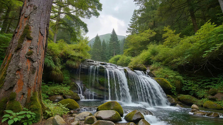 森林中瀑布自然景观 森林中瀑布自然景观