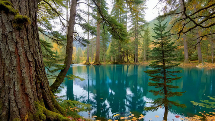 森林中清澈湖水自然风光 森林中清澈湖水自然风光