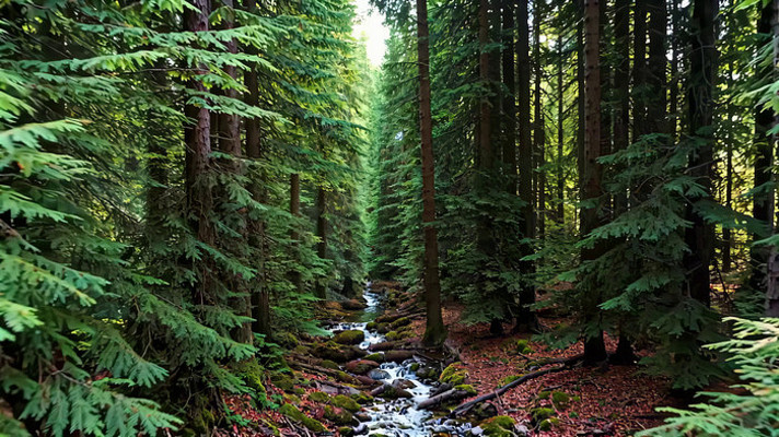 森林中溪流穿行的自然景观 森林中溪流穿行的自然景观