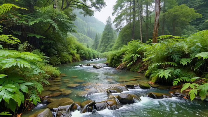 森林中溪流自然风光 森林中溪流自然风光