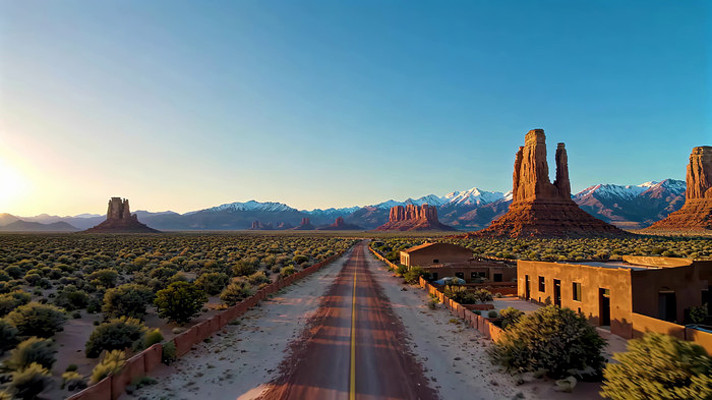 沙漠公路与岩石景观画面 沙漠公路与岩石景观画面