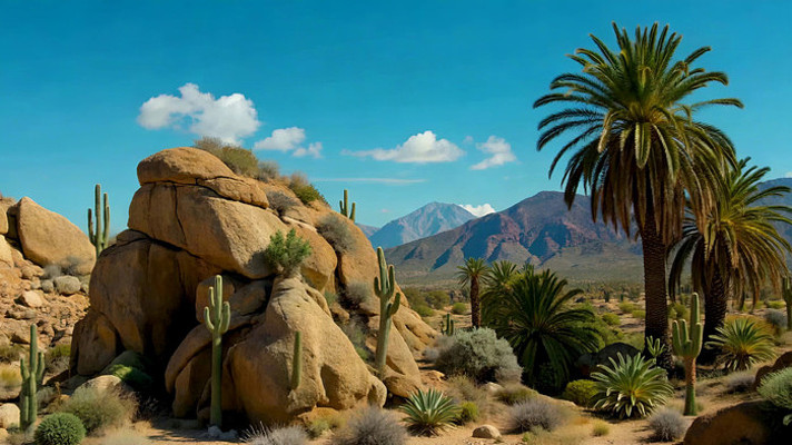 沙漠岩石仙人掌自然风光 沙漠岩石仙人掌自然风光