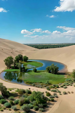 沙漠中的绿洲俯瞰景象 沙漠中的绿洲俯瞰景象