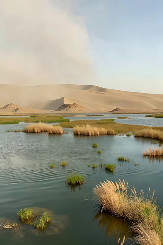沙漠中的水域与沙丘景观 沙漠中的水域与沙丘景观