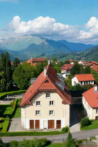 山村房屋与远山风景 山村房屋与远山风景