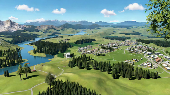 山地草原小镇风景全景 山地草原小镇风景全景