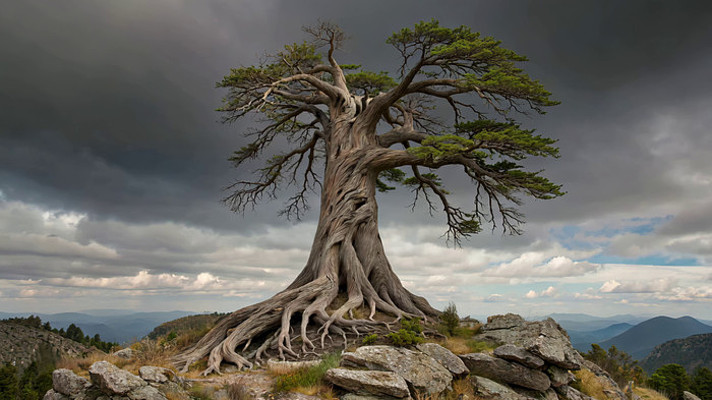 山顶老树与云海风景 山顶老树与云海风景