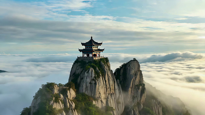 山顶楼阁云海自然风光 山顶楼阁云海自然风光