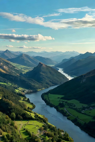 山谷河流自然风光俯瞰 山谷河流自然风光俯瞰