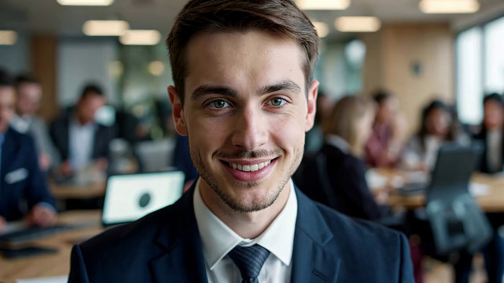 商务男士办公室微笑画面 商务男士办公室微笑画面