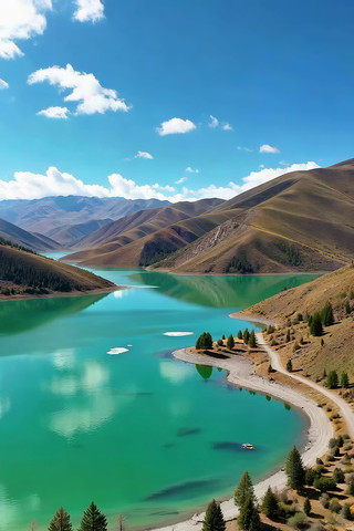 山间碧绿湖泊自然风光 山间碧绿湖泊自然风光