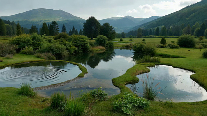 山间草地池塘自然风光 山间草地池塘自然风光