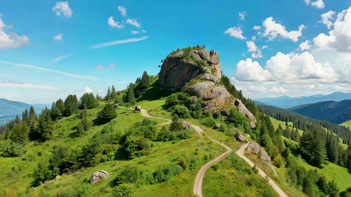 山间草地巨石与蜿蜒小路 山间草地巨石与蜿蜒小路