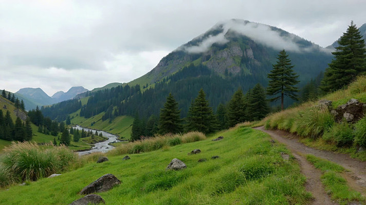 山间草地树林风景 山间草地树林风景