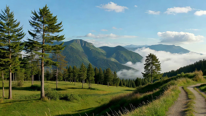 山间草地树林自然风光 山间草地树林自然风光