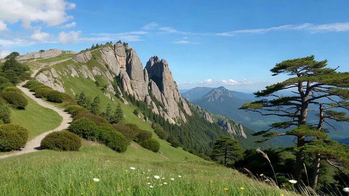 山间草地与山峰风景 山间草地与山峰风景