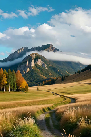 山间草地与蜿蜒小路风景 山间草地与蜿蜒小路风景