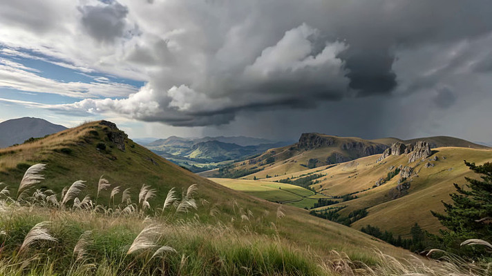 山间草原乌云密布风景 山间草原乌云密布风景