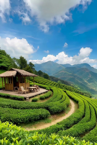 山间茶园中的木质小屋 山间茶园中的木质小屋