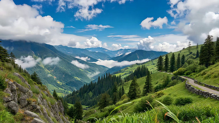 山间公路自然风光全景 山间公路自然风光全景