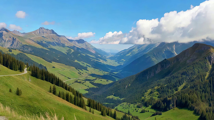 山间公路自然风光全景 山间公路自然风光全景