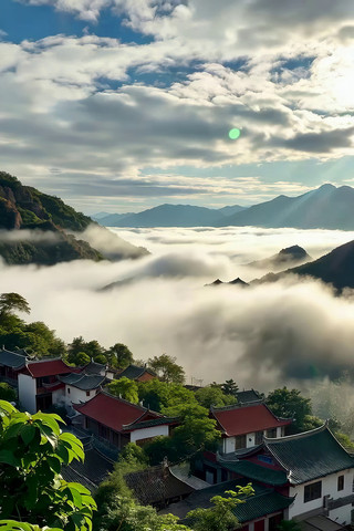 山间古建筑云海自然风光 山间古建筑云海自然风光