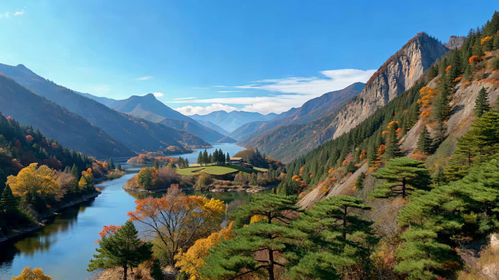 山间河流秋日自然风光 山间河流秋日自然风光