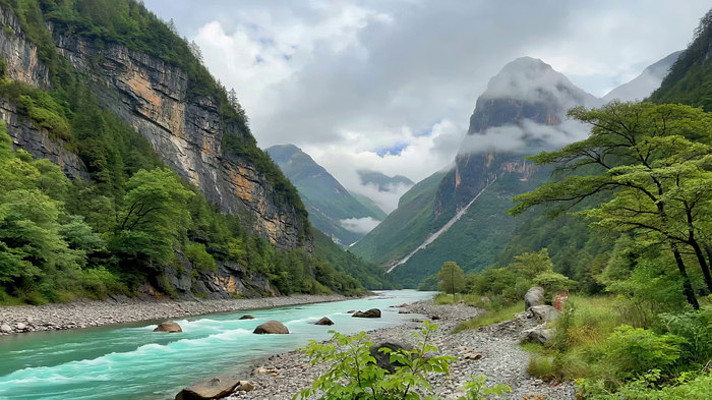 山间河流森林自然风光 山间河流森林自然风光