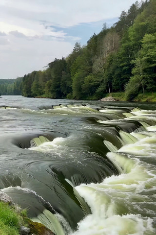 山间河流湍急水流景观 山间河流湍急水流景观