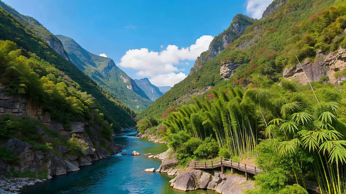 山间河流竹林自然风光 山间河流竹林自然风光