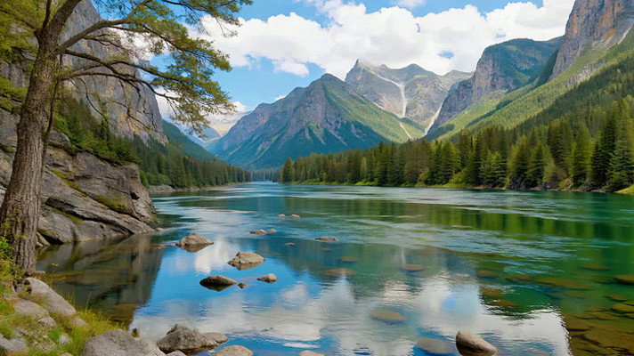 山间湖泊森林自然风光 山间湖泊森林自然风光