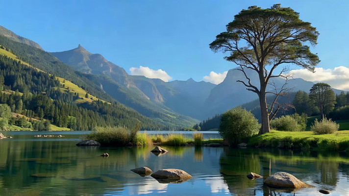 山间湖泊自然风光 山间湖泊自然风光