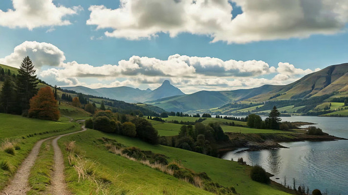 山间湖畔草地风景 山间湖畔草地风景