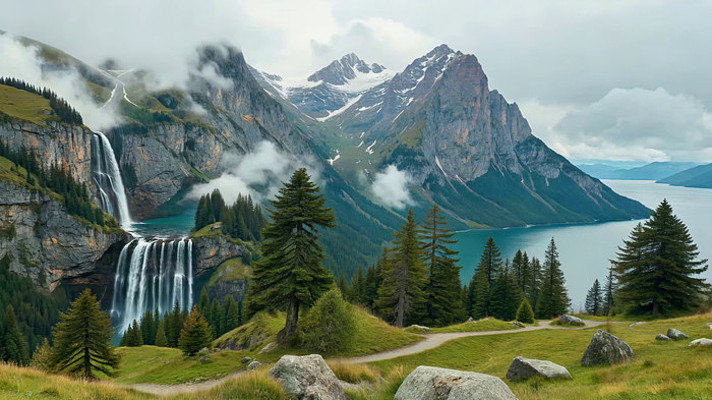 山间瀑布湖泊自然风光 山间瀑布湖泊自然风光