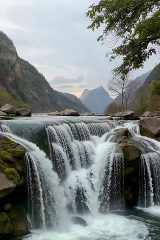 山间瀑布自然风景 山间瀑布自然风景