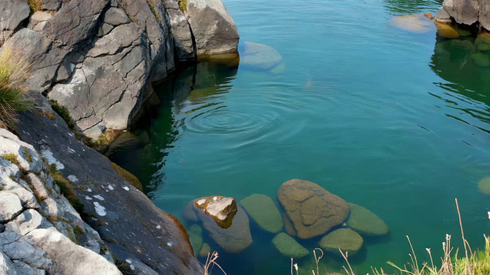 山间清澈水域与岩石景观 山间清澈水域与岩石景观